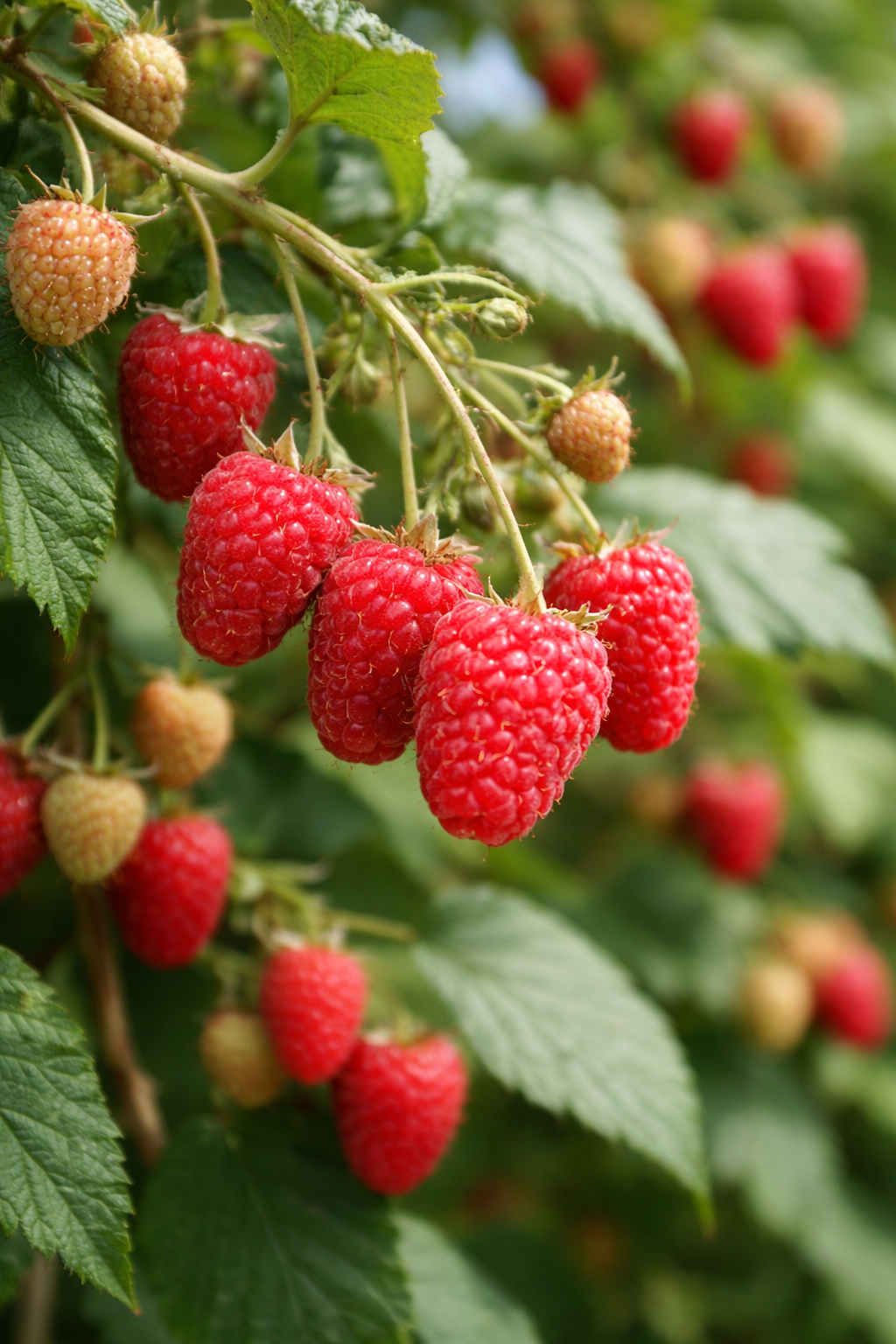 Joan J Raspberries outside on vines