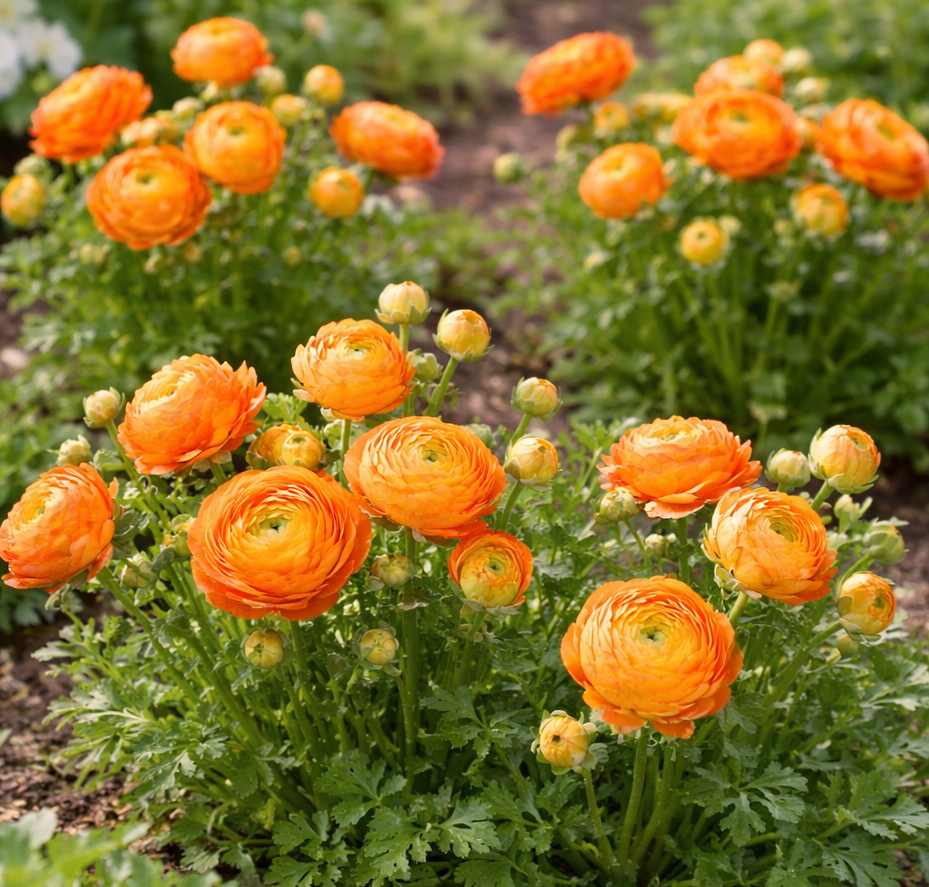 Close-up of bright orange and yellow flowers with green stems.